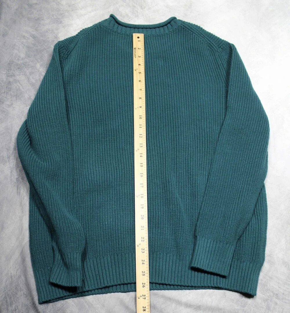 Lands’ End Roll Neck Ribbed Knit Sweater Men’s XXL Teal Green